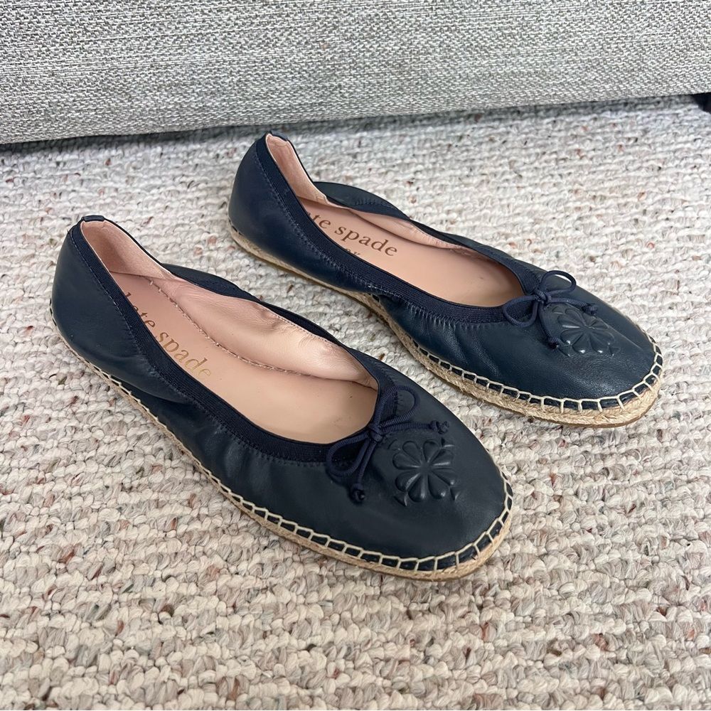 KATE SPADE Clubhouse Leather Bow Ballerina Espadrilles In Blazer Blue